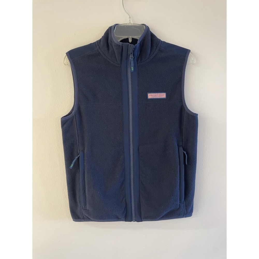 Vineyard Vines Boys Harbor Fleece Vest Navy Blue Sz L(16) Causal Outdoor